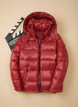 Simon | Herren Winterjacke Glänzende Winddichte Entendaunen Steppjacke – Rot