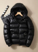 Simon | Herren Winterjacke Glänzende Winddichte Entendaunen Steppjacke – Schwarz