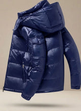 Simon | Herren Winterjacke Glänzende Winddichte Entendaunen Steppjacke – Blau