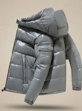 Simon | Herren Winterjacke Glänzende Winddichte Entendaunen Steppjacke – Grau