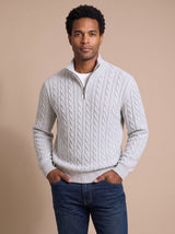 Florian | Herren Zopfstrick-Troyer Pullover mit Reißverschlusskragen – Weiß