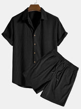 Herren Zweiteiliges Set Kurzarmhemd und kurze Hose – Schwarz