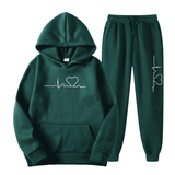 Edith | Damen Hoodie und Jogginghose-Set mit Herzschlagmotiv – Grün