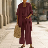 Elisa | Stilvolles Dreiteiliges Set Damen Chic – Weinrot
