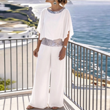 Emma | Schickes Shirt und Hosen Set Damen – Weiß