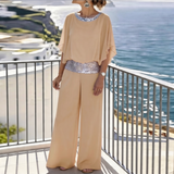 Emma | Schickes Shirt und Hosen Set Damen – Beige