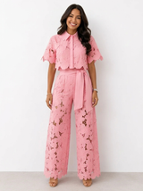 Avalina - Set aus Bluse und Hose mit Soft-Touch – Rosa