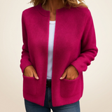 Sylverine - Offene Strickjacke mit Fronttaschen – Rot Pink
