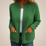 Sylverine - Offene Strickjacke mit Fronttaschen – Grün