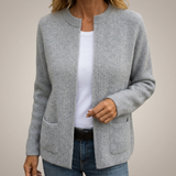 Sylverine - Offene Strickjacke mit Fronttaschen – Grau