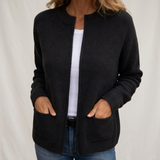 Sylverine - Offene Strickjacke mit Fronttaschen – Schwarz