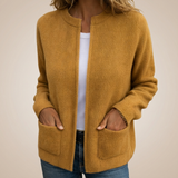 Avenelle - Lässige Strickjacke mit Taschen – Senfgelb