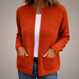 Sylverine - Offene Strickjacke mit Fronttaschen – Orange