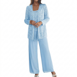 Damen Langarm-Set mit Pailletten – Hellblau