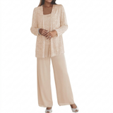 Damen Langarm-Set mit Pailletten – Champagner