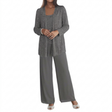 Damen Langarm-Set mit Pailletten – Grau