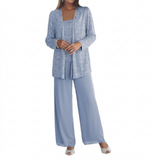 Damen Langarm-Set mit Pailletten – Himmelblau