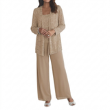 Damen Langarm-Set mit Pailletten – Khaki