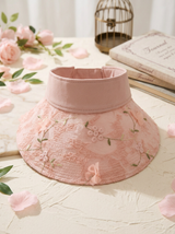 Faltbarer Strohhut mit Blumenakzent und UV-Schutz – Rosa