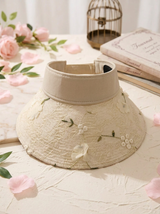 Faltbarer Strohhut mit Blumenakzent und UV-Schutz – Beige
