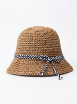 Damen Strohhut mit geflochtenem Design und Kordelzug – Braun