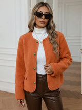 Damen Jacke mit Goldknöpfen und seitlichen Taschen – Orange