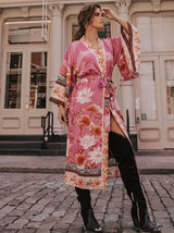Isabella | Damen Maxi Kimono – Rosa
