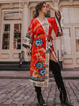 Isabella | Damen Maxi Kimono – Rot Orange