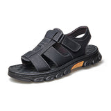 Marlion | Robuste Herren-Ledersandalen mit Anti-Rutsch-Sohle – Schwarz