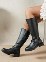 Hildmara | Damen Kniehohe Stiefel Schwarz Blockabsatz – Schwarz