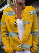 Hildrun | Damen Strickjacke mit Print Cardigan – Kariert