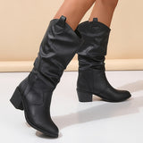 Hildrun | Damen Weite Waden Western Cowboy Stiefel – Schwarz