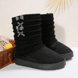 Hildrun | Damen Winterstiefel mit Strickschaft und Schleife – Schwarz