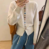 Hildura | Damen Strickjacke mit bunten Knöpfen – Creme