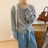 Hildura | Damen Strickjacke mit bunten Knöpfen – Grau