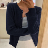 Hildvara | Damen Strickjacke mit Knopfleiste – Marineblau