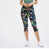 Hochtaillierte Damen Capri-Leggings mit Muster – Grün