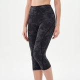 Hochtaillierte Damen Capri-Leggings mit Muster – Schwarz
