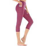 Hochtaillierte Damen Capri-Leggings mit Tasche – Rosa