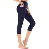 Hochtaillierte Damen Capri-Leggings mit Tasche – Dunkelblau