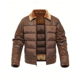 Roderik | Herren Steppjacke mit Fellkragen Winterjacke – Dunkelbraun