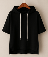 Hoodie Damen Oversized Kurzarm – Schwarz