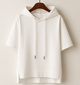 Hoodie Damen Oversized Kurzarm – Weiß
