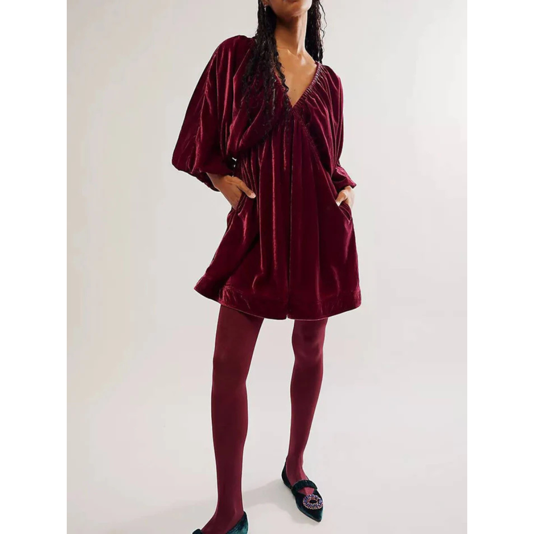 Kleid Mit V Ausschnitt Und Puffärmeln Für Damen | Mini