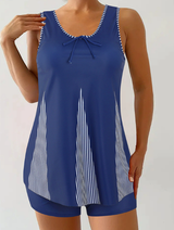 Damen Ärmelloses Badeanzug Set Mit Blumenmuster – Blau A