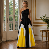 Ida | Damen One-Shoulder Maxikleid Mit Plissee – Gelb