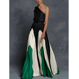 Ida | Damen One-Shoulder Maxikleid Mit Plissee – Smaragdgrün