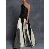 Ida | Damen One-Shoulder Maxikleid Mit Plissee – Grau