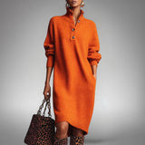 Ilmara | Damen Strickkleid Oversize Midi – Orange
