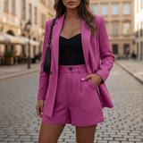 Ilsena | Damen Zweireihiger Blazer Shorts Set Hosenanzug – Rosa